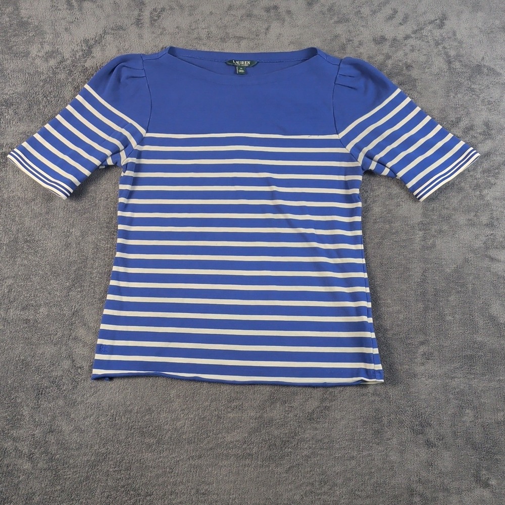 Lauren Ralph Lauren Royal Blue and White Striped Long Sleeve Tee